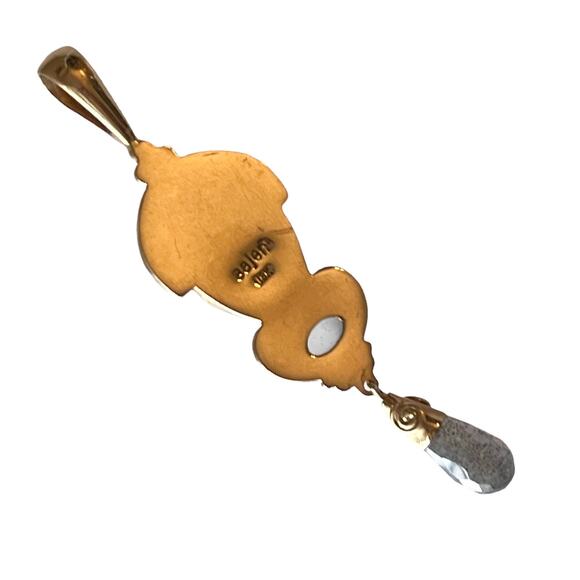 Sajen 18K Gold Pendant 2.75" Obsidian Black Goddess Moonstone Topaz Gemstone Vtg - Picture 3 of 6